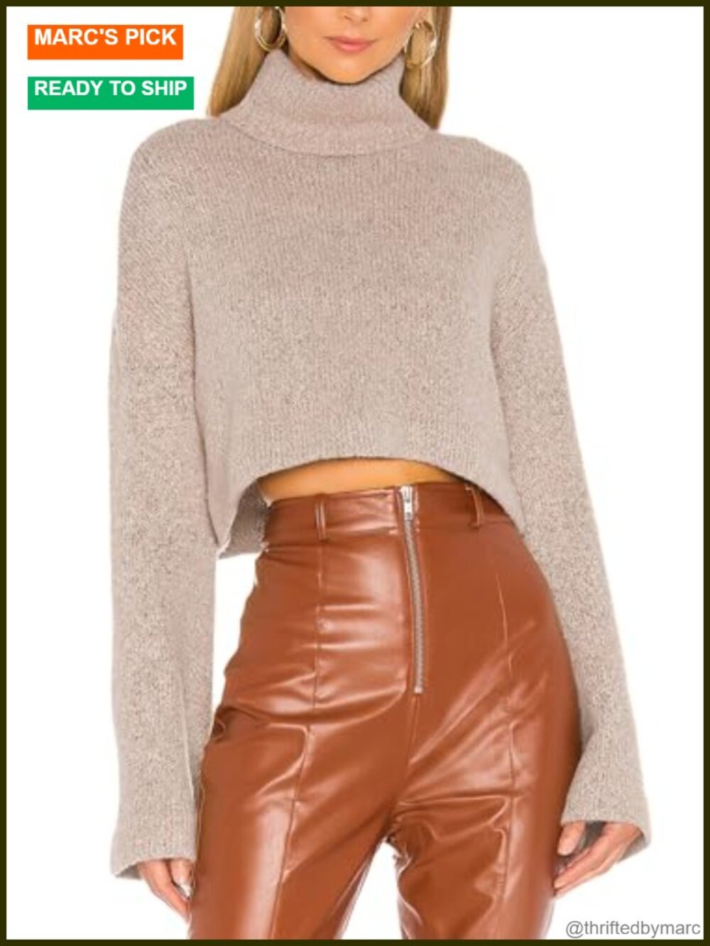 Cropped Turtleneck Sweater Long Sleeve Pullover Knit Top